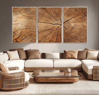 61710-MGV-CV-36X24-Tree Rings Wall Art – Rustic Wood Grain Canvas Print of Tree Trunk Cross Section, Nature Inspired Decor for Cabin, Office, Living