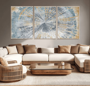 17631-MGV-CV-36X24-Radiant Burst Wall Art – Abstract Sunburst Canvas Print in Blue and Gold, Modern Geometric Painting for Living Room, Office or