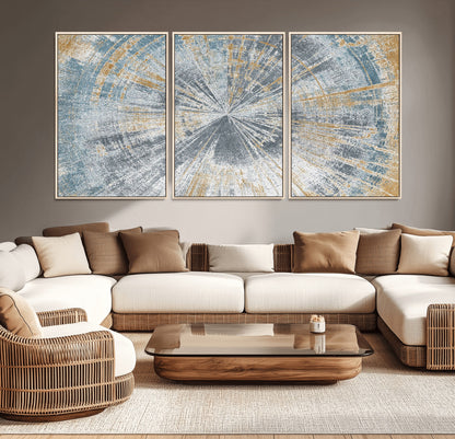 17631-MGV-CV-36X24-Radiant Burst Wall Art – Abstract Sunburst Canvas Print in Blue and Gold, Modern Geometric Painting for Living Room, Office or