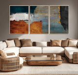 35026-MGV-CV-36X24-Abstract Canvas Wall Art – Modern Teal, Rust, Black and Gold Textured Painting, Contemporary Decor for Living Room, Bedroom