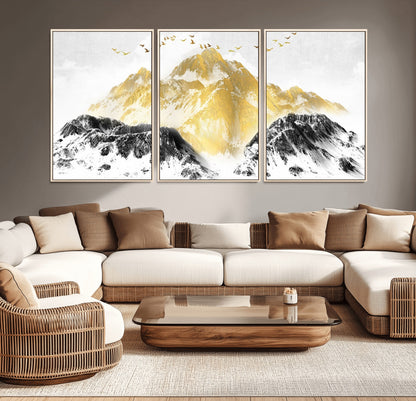 37733-MGV-CV-36X24-Golden Mountain Wall Art – Modern Abstract Landscape Canvas Print with Birds, Luxury Nature Decor for Living Room, Bedroom, or