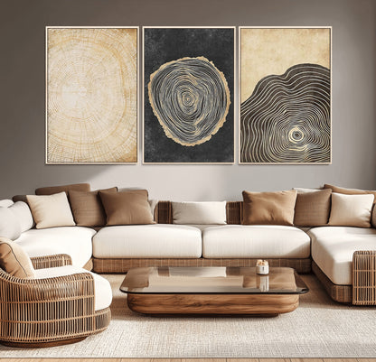 77785-MGV-CV-36X24-Tree Ring Abstract Wall Art – Rustic Wood Growth Pattern Canvas Prints, Modern Nature-Inspired Decor for Living Room or Office