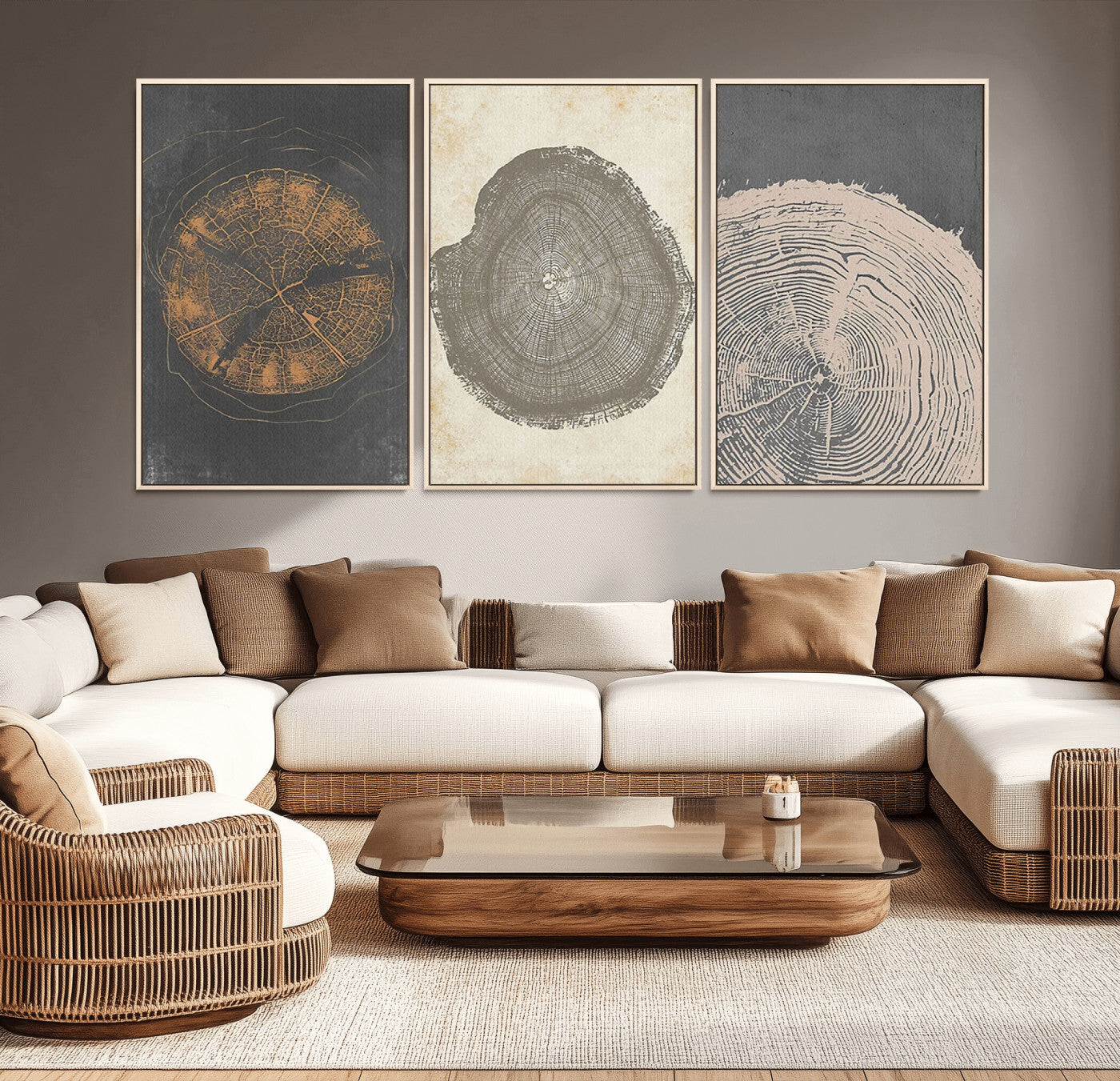 80725-MGV-CV-36X24-Wood Tree Rings Wall Art Canvas Print, Framed Tree Rings Art Picture Print, Abstract Tree Rings Perfect Modern Boho Decor Artwork