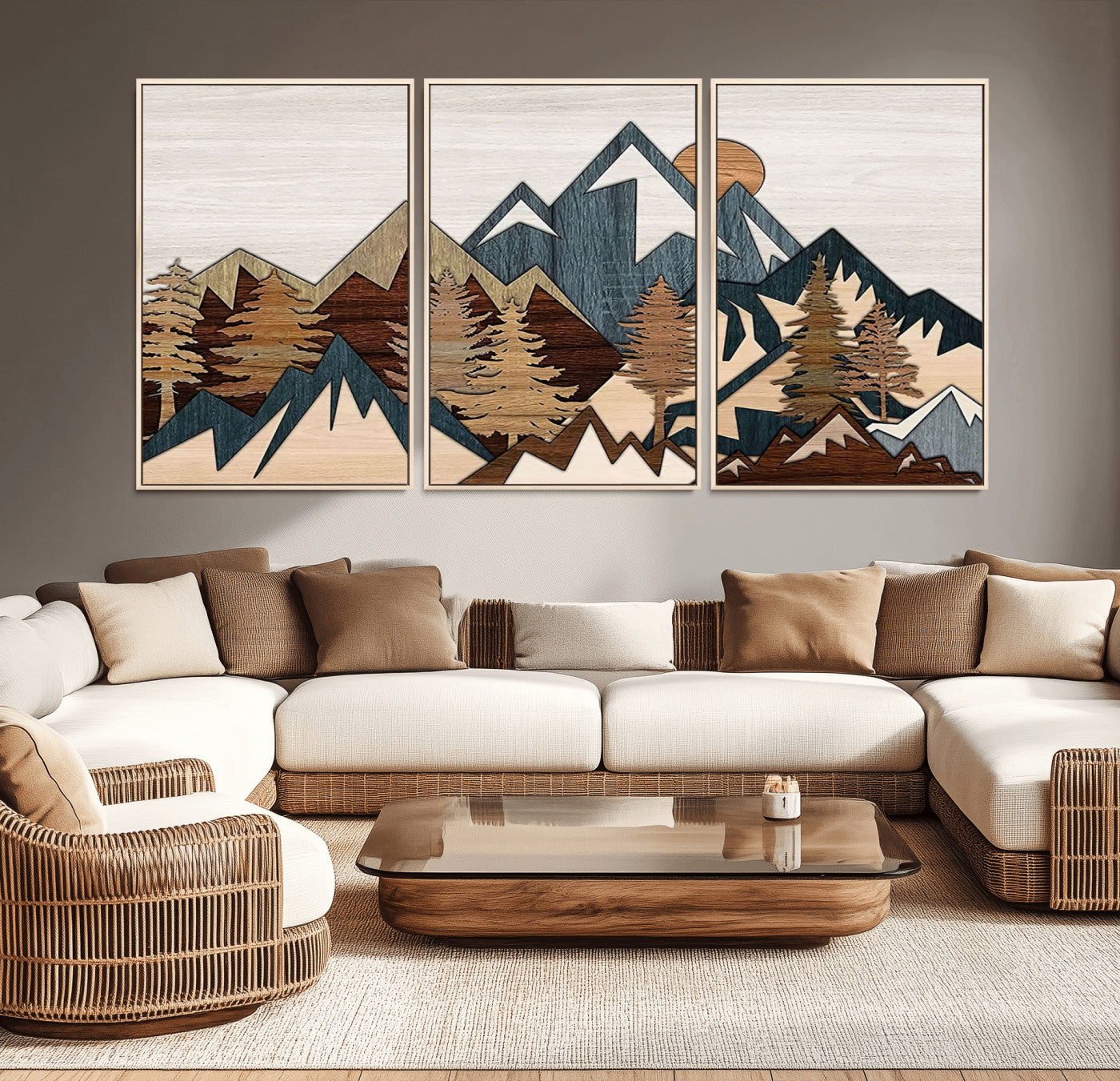 67950-MGV-CV-36X24-Modern Wood Wall Art Canvas Print, Framed Mountain Range Art Picture Print, Wood Mountain Range Perfect Rustic Decor Artwork