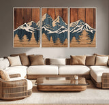 41330-MGV-CV-36X24-Rustic Mountain Wall Art – Wooden Nature Scene with Trees and Peaks, Handmade 3D Layered Decor for Living Room, Cabin or Office