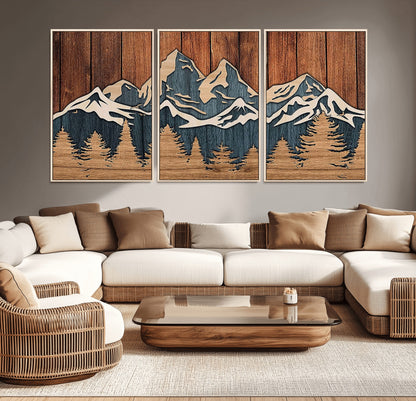 41330-MGV-CV-36X24-Rustic Mountain Wall Art – Wooden Nature Scene with Trees and Peaks, Handmade 3D Layered Decor for Living Room, Cabin or Office