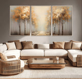 95004-MGV-CV-36X24-Autumn Forest Path Wall Art – Hand Painted Canvas Print with Golden Trees, Modern Nature Landscape Decor for Living Room, Bedroom