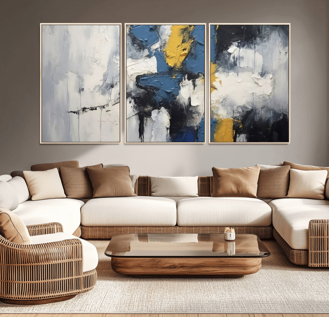 63850-MGV-CV-36X24-Abstract Blue and Yellow Wall Art – Modern Textured Canvas Painting, Bold Contemporary Artwork for Living Room, Bedroom or Office