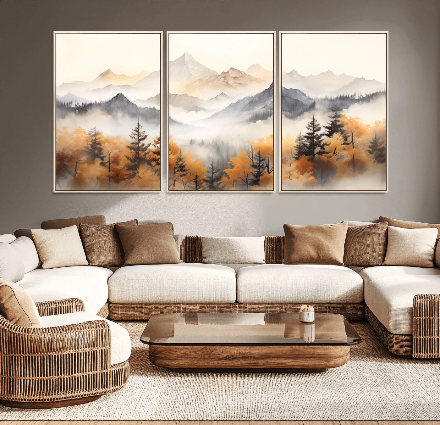 70049-MGV-CV-36X24-Autumn Mountain Forest Wall Art – Misty Landscape Canvas Print, Rustic Nature Inspired Decor for Living Room, Bedroom or Office