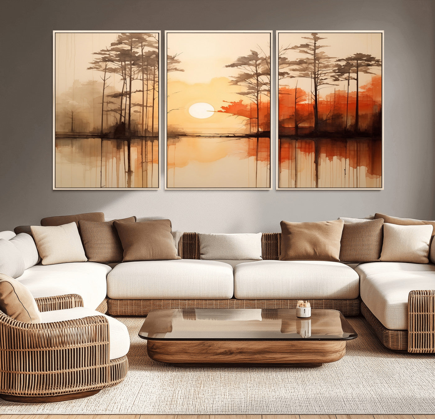51083-MGV-CV-36X24-Sunset Lake Forest Wall Art – Serene Trees and Orange Sky Reflection Canvas Print, Tranquil Nature Decor for Living Room, Office