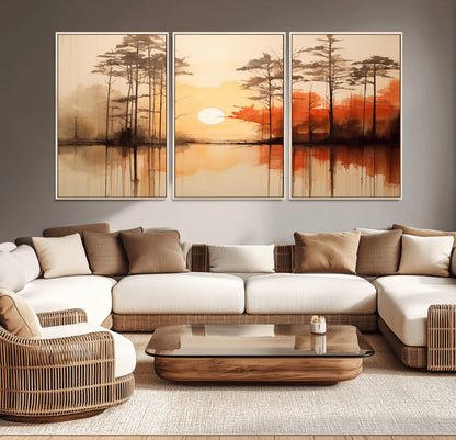 51083-MGV-CV-36X24-Sunset Lake Forest Wall Art – Serene Trees and Orange Sky Reflection Canvas Print, Tranquil Nature Decor for Living Room, Office