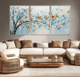 59455-MGV-CV-36X24-Butterfly Tree Branch Wall Art – Blue and Yellow Abstract Canvas Print, Modern Nature Artwork for Living Room, Bedroom or Office