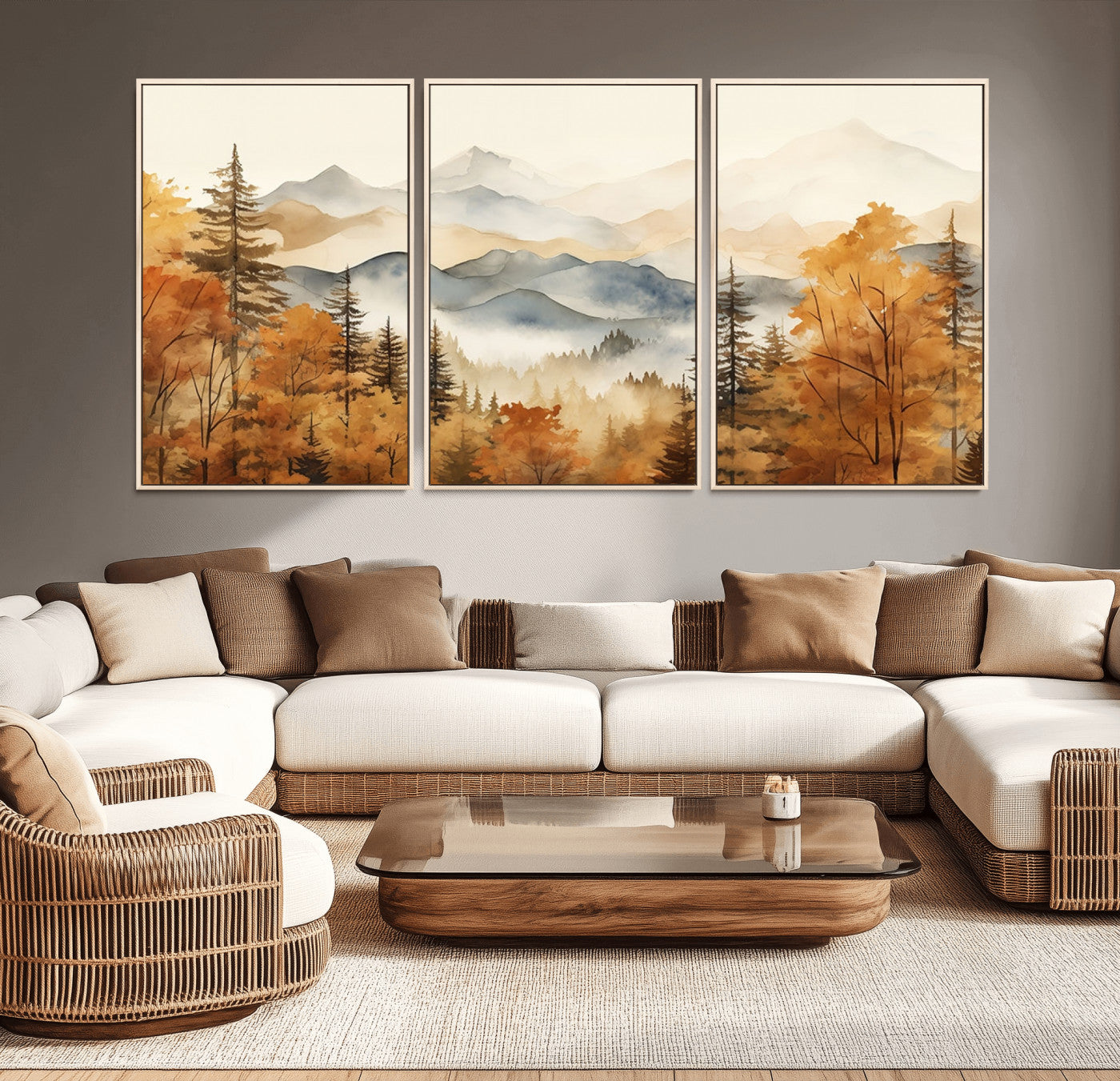 72950-MGV-CV-36X24-Autumn Mountain Forest Wall Art – Golden Fall Landscape Canvas Print, Nature-Inspired Home Decor for Living Room, Bedroom or