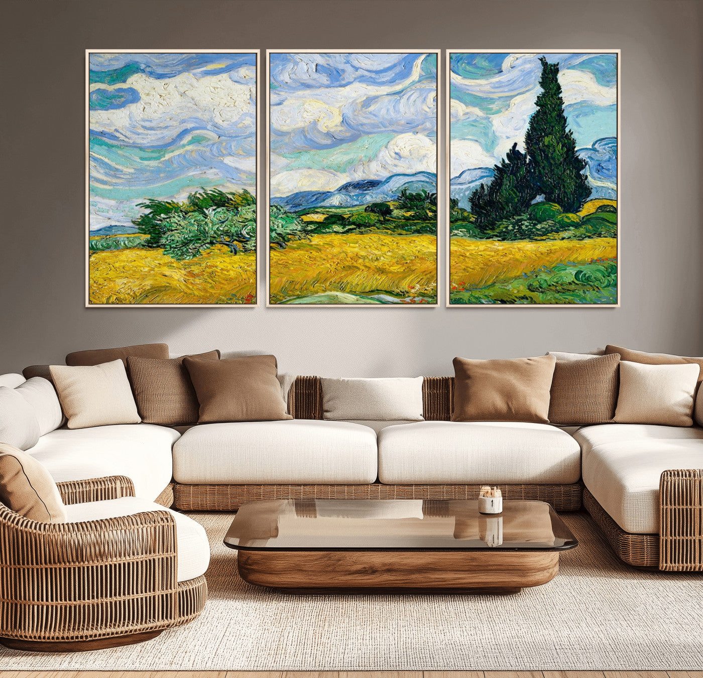 97252-MGV-CV-36X24-Wheat Field with Cypress – Van Gogh Wall Art, Impressionist Landscape Canvas Print, Rustic Home Decor for Living Room or Office