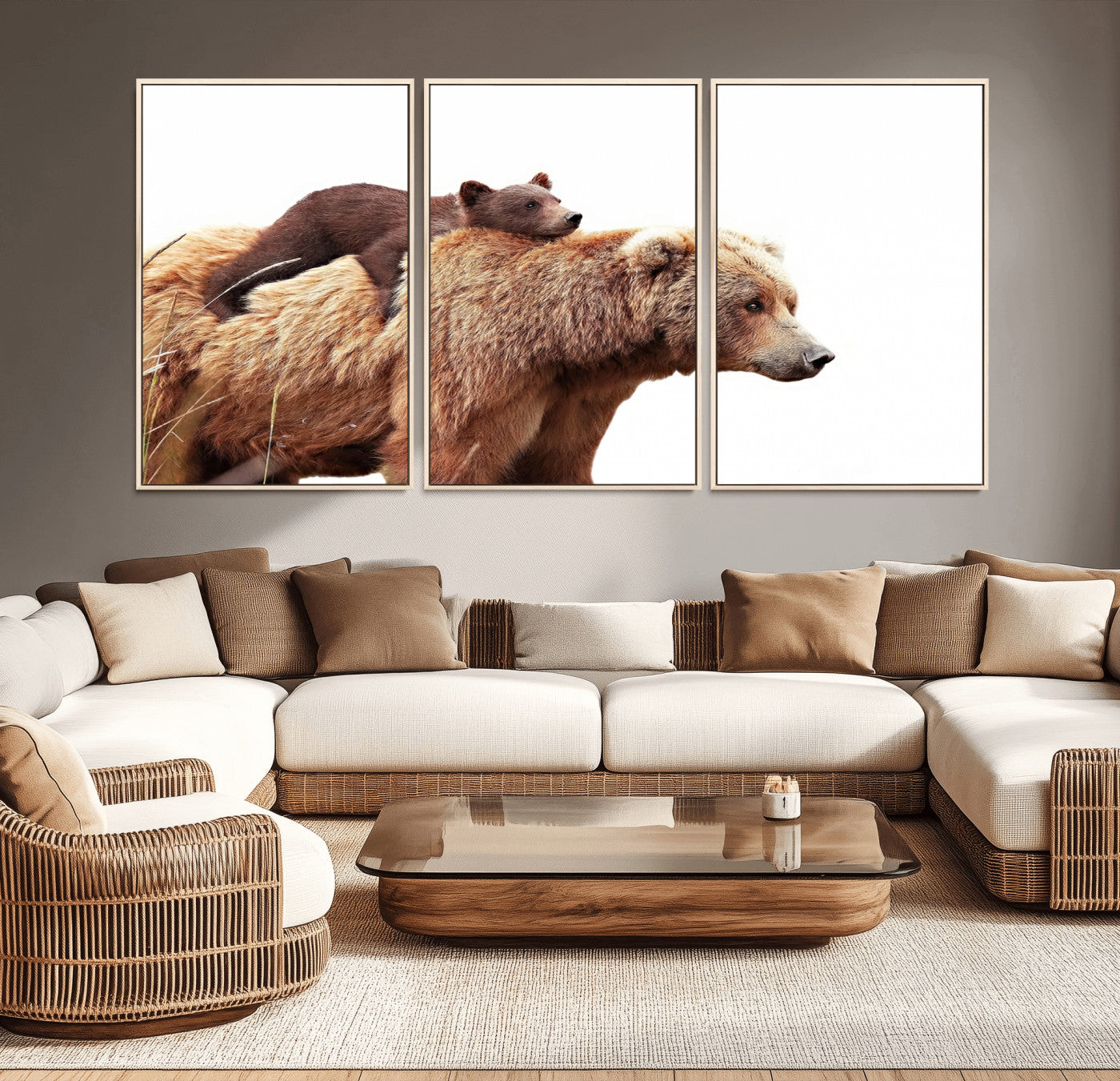 76943-MGV-CV-36X24-Mom Bear Wall Art Canvas Print, Framed Bear Photography Art Picture Print, Rustic Bear and Cub Perfect Rustic Farmhouse Decor
