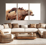 76943-MGV-CV-36X24-Mom Bear Wall Art Canvas Print, Framed Bear Photography Art Picture Print, Rustic Bear and Cub Perfect Rustic Farmhouse Decor