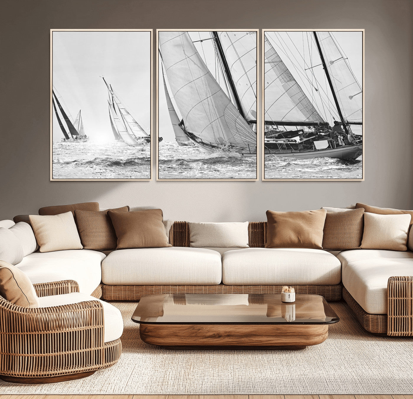 Boat-1-MGV-CV-36X24-Sailboat Racing Wall Art – Nautical Black and White Canvas Print, Ocean Adventure Decor for Office, Living Room or Bedroom