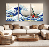 19450-MGV-CV-36X24-Great Wave Adventure Wall Art – Japanese Style Ocean Canvas Print, Fantasy Sailing Decor for Living Room, Bedroom or Office