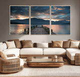 20442-MGV-CV-36X24-Lakeside Sunset Dock Wall Art – Peaceful Mountain Lake Canvas Print, Serene Nature Landscape Decor for Living Room, Bedroom or