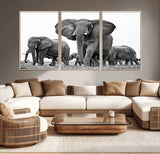 91685-MGV-CV-36X24-Elephant Herd Wall Art – Black and White Safari Canvas Print, African Wildlife Photography Decor for Living Room, Office or