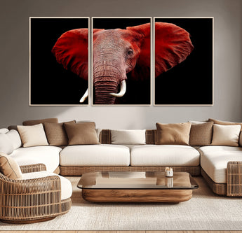14788-MGV-CV-36X24-Red Elephant Wall Art – Bold Wildlife Canvas Print, African Safari Animal Decor for Living Room, Bedroom or Office