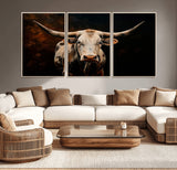 70522-MGV-CV-36X24-Longhorn Bull Wall Art – Striking Canvas Print of Majestic Bull, Premium Animal Decor for Home, Office, Man Cave, or Living Room
