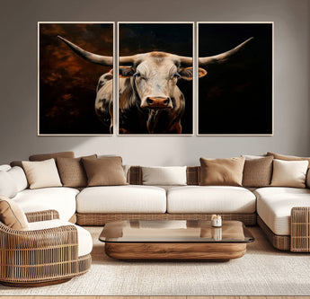 70522-MGV-CV-36X24-Longhorn Bull Wall Art – Striking Canvas Print of Majestic Bull, Premium Animal Decor for Home, Office, Man Cave, or Living Room