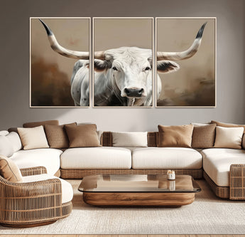 61423-MGV-CV-36X24-Longhorn Bull Wall Art – Rustic Western Texas Steer Canvas Print, Cowboy Farmhouse Decor for Living Room, Bedroom, Office or Ranch