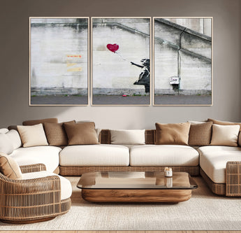 50559-MGV-CV-36X24-Banksy Girl with Balloon Wall Art – Famous Street Graffiti Canvas Print, Modern Urban Artwork for Living Room, Bedroom or Office