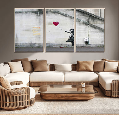 50559-MGV-CV-36X24-Banksy Girl with Balloon Wall Art – Famous Street Graffiti Canvas Print, Modern Urban Artwork for Living Room, Bedroom or Office