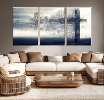 55718-MGV-CV-36X24-Surreal Cross Wall Art – Spiritual Faith Canvas Print, Abstract Christian Artwork with Modern Religious Symbol for Living Room,