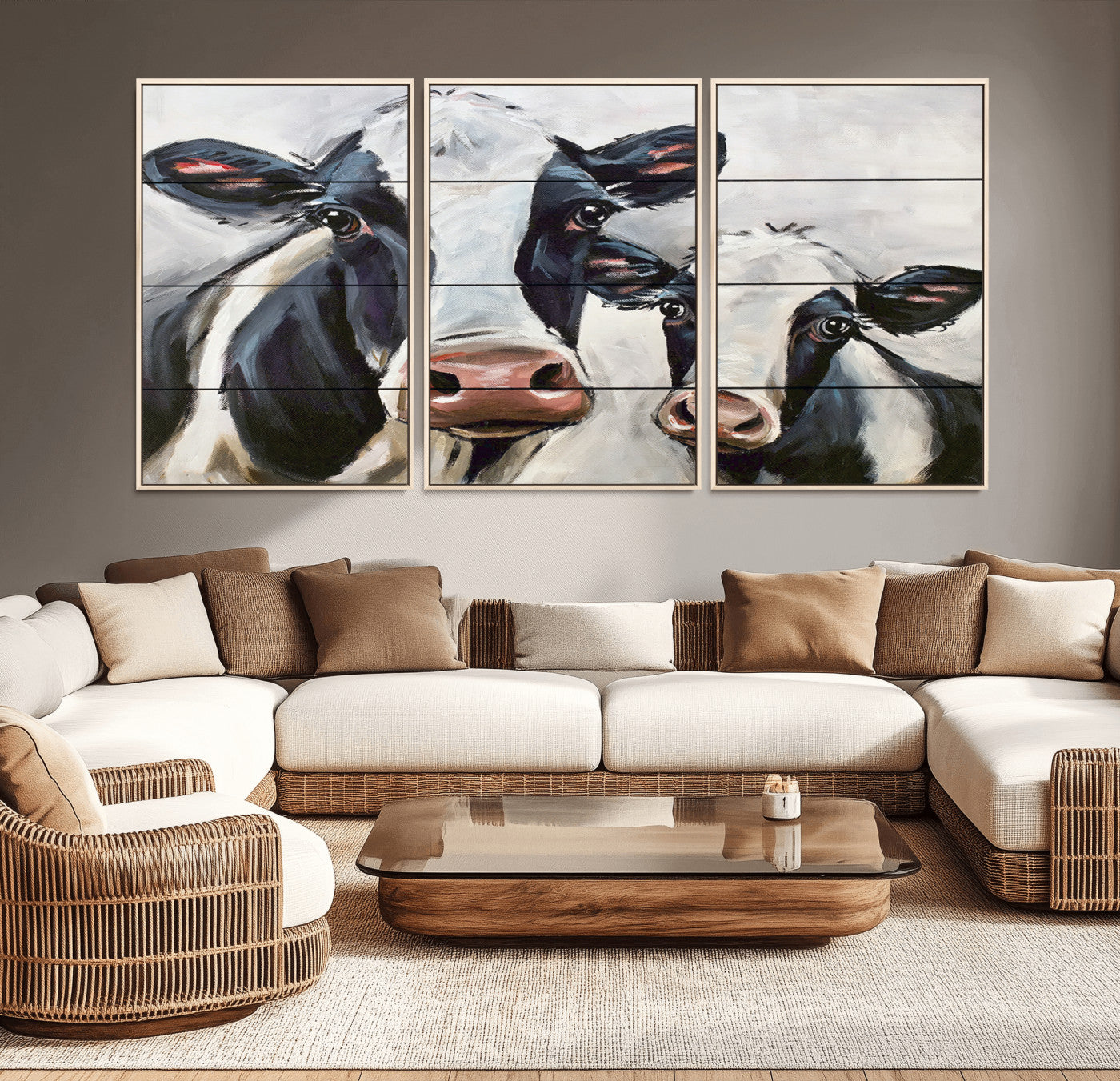28934-MGV-CV-36X24-Farmhouse Cow Wall Art – Rustic Black and White Dairy Cattle Canvas Print, Country Barn Animal Painting for Kitchen, Living Room