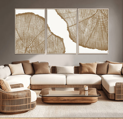 99692-MGV-CV-36X24-Tree Ring Linocut Wall Art Canvas Print, Framed Wood Cut Art Picture Print, Tree Rings Perfect Minimalist Rustic Decor Artwork