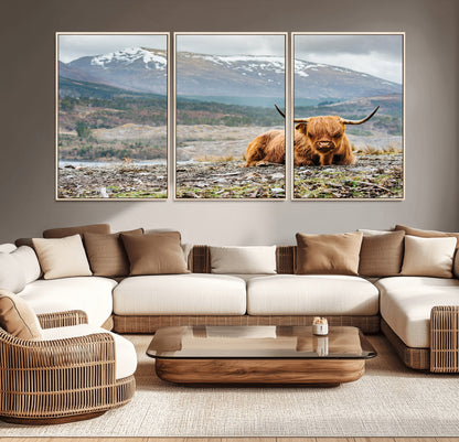 80252-MGV-CV-36X24-Scottish Cow Wall Art Canvas Print, Framed Highland Cow Art Picture Print, Highland Cattle Perfect Rustic Farmhouse Decor Artwork