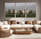 87339-MGV-CV-36X24-Sheep Wall Art – Rustic Farmhouse Canvas Print Flock Standing Misty Field Countryside Photography, Country Animal Decor for Living