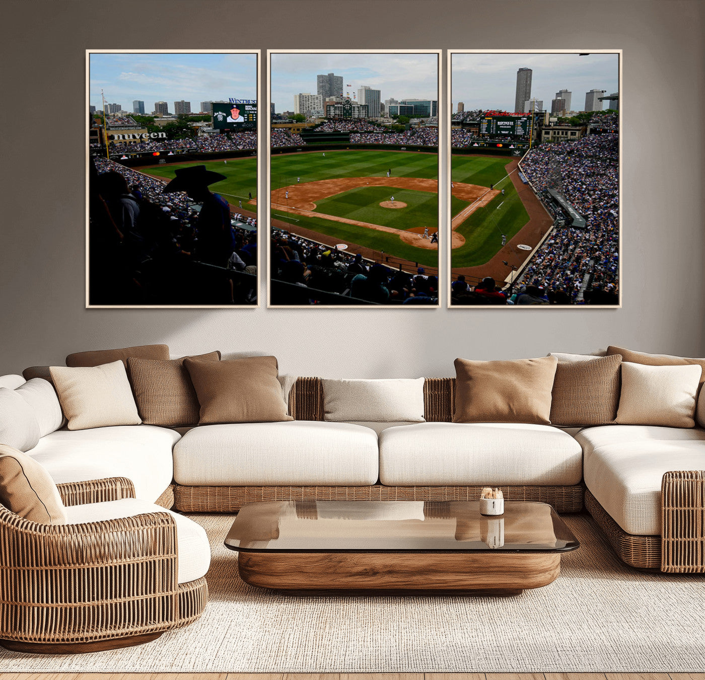 34859-MGV-CV-36X24-Wrigley Field Wall Art Canvas Print, Framed Chicago Cubs Stadium Art Picture Print, Wrigley Stadium Field Perfect Sport Room Decor