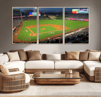 93707-MGV-CV-36X24-Los Angeles Stadium Wall Art Canvas Print, Framed Angel Stadium Field Art Picture Print, Anaheim Stadium Perfect Sports Room Decor