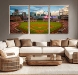 91908-MGV-CV-36X24-Baseball Stadium Wall Art – Canvas Print Game Day Field City Skyline Iconic Arch Scene Sports Photography, Decor for Game Room,