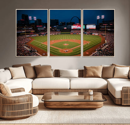 38612-MGV-CV-36X24-Busch Stadium Wall Art Canvas Print, Framed Missouri Stadium Art Picture Print, Busch Stadium Field Perfect Sports Room Decor