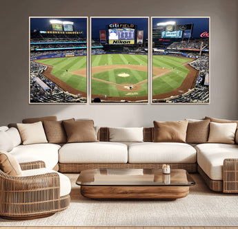 87666-MGV-CV-36X24-City Field Stadium Wall Art Canvas Print, Framed New York Stadium Art Picture Print, Citi Field Stadium Perfect Sport Room Decor