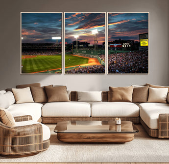 66781-MGV-FC-60X30-3P_Natural-Baseball Stadium Wall Art – Canvas Print Evening Game Field Packed Crowd Sunset Sky Sports Photography, Dynamic Decor for Game