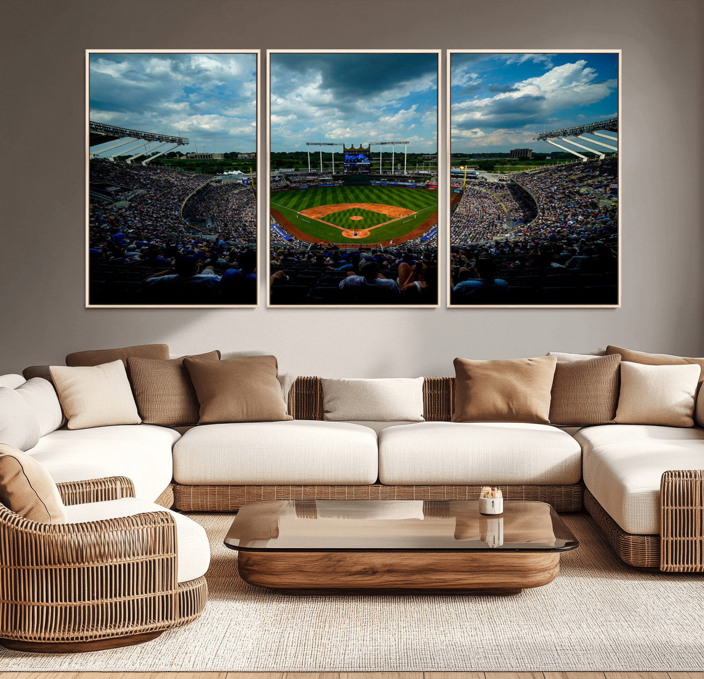 37127-MGV-CV-36X24-Kauffman Stadium Wall Art Canvas Print, Framed Kansas City Royals Field Art Picture Print, Baseball Stadium Perfect Sport Room