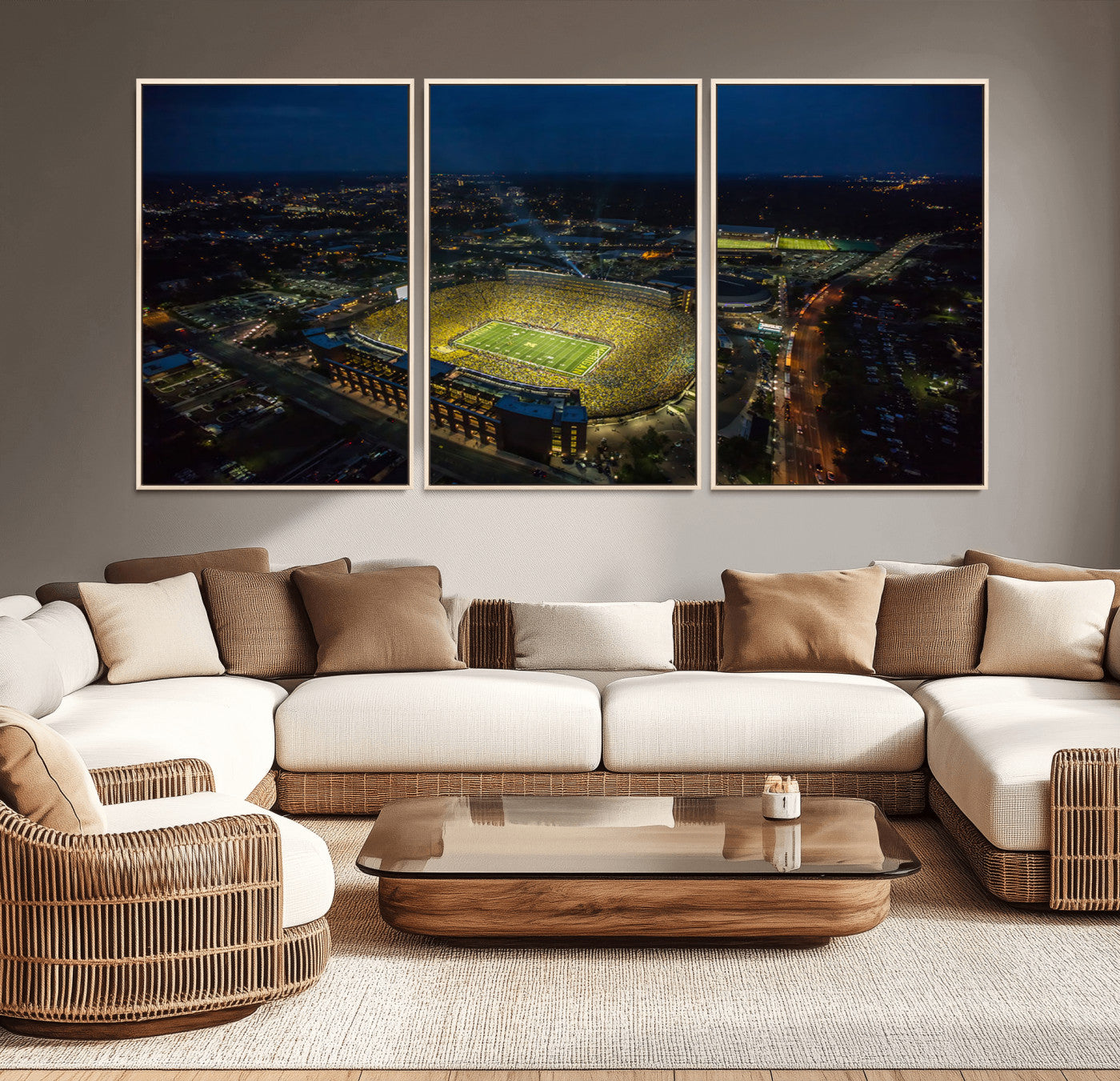52519-MGV-CV-36X24-Michigan Football Stadium Wall Art Canvas Print, Framed Michigan Stadium Art Picture Print, Michigan Wolverines Field Perfect