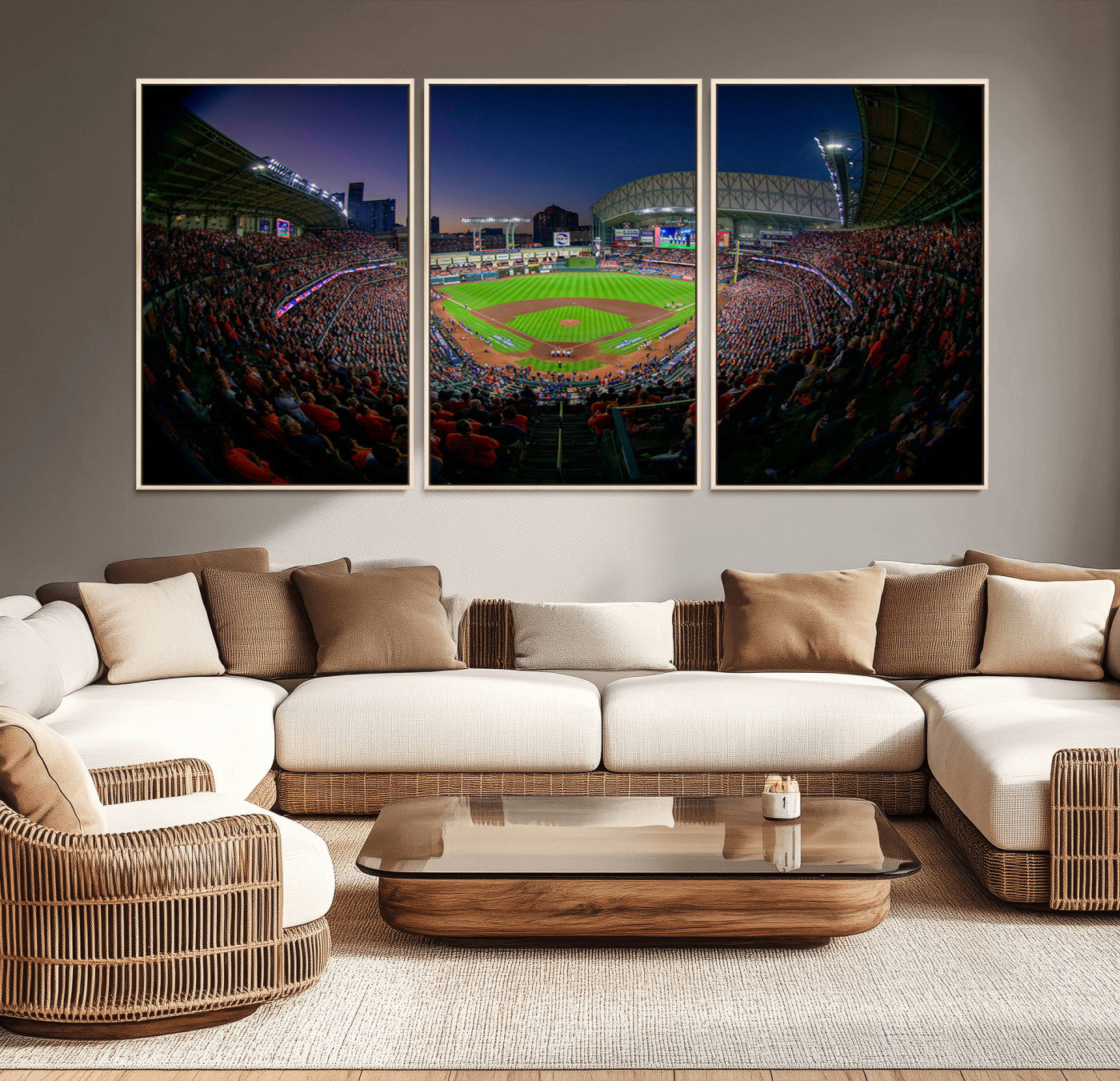 44322-MGV-FC-60X30-3P_Natural-Minute Maid Park Wall Art Canvas Print, Framed Houston Astros Stadium Art Picture Print, Houston Astros Field Perfect Sports Room