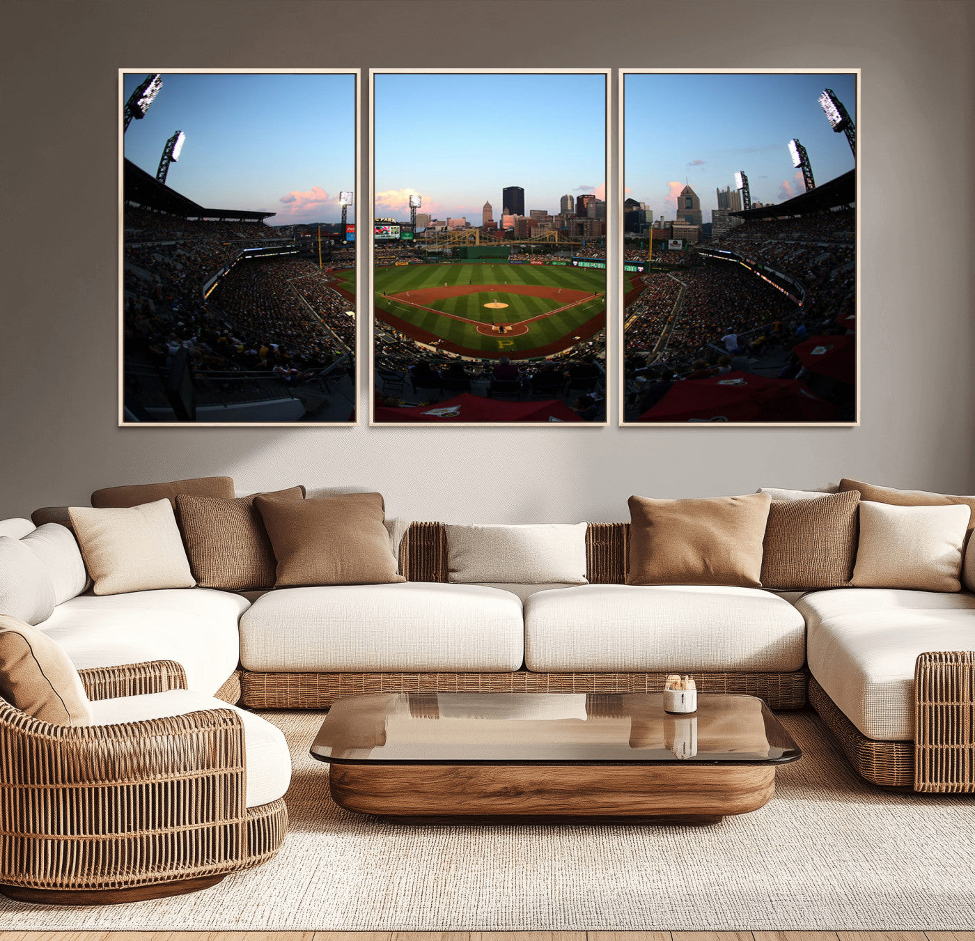 67670-MGV-CV-36X24-PNC Park Stadium Wall Art Canvas Print, Framed Pittsburgh Pirates Stadium Art Picture Print, PNC Park Field Perfect Sport Room