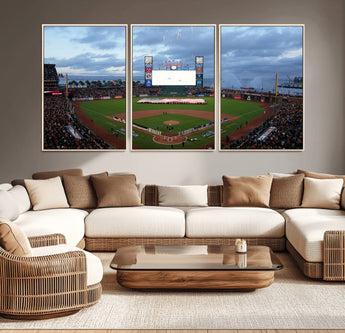 44631-MGV-CV-36X24-Oracle Park Stadium Wall Art Canvas Print, Framed San Francisco Giants Art Picture Print, Giants Stadium Field Perfect Sports Room