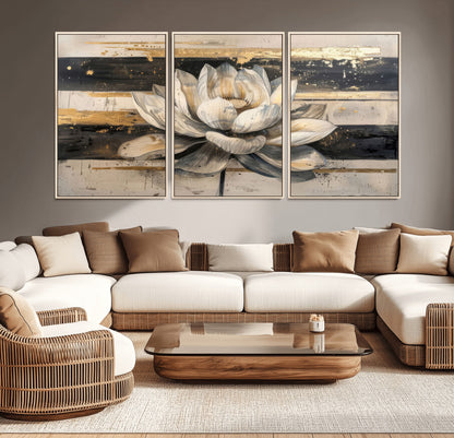 18807-MGV-CV-36X24-Lotus Flower Wall Art Canvas Print, Framed Abstract Lotus Art Picture Print, White Lotus Flower Perfect Abstract Floral Decor