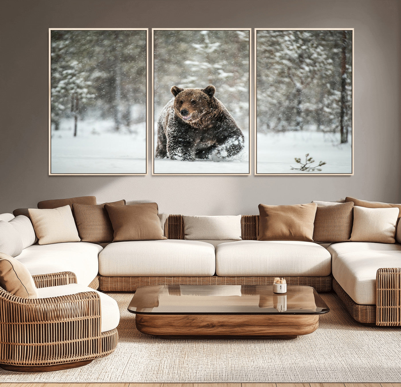 43350-MGV-CV-36X24-Wild Bear in Snow Wall Art – Majestic Wildlife Photography Print, Winter Forest Nature Decor for Cabin, Lodge, Rustic Home,