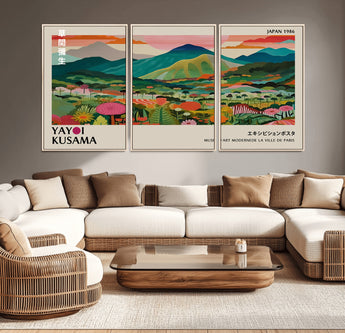 54215-MGV-CV-36X24-Yayoi Kusama Wall Art – Panoramic Japanese Landscape Canvas Print, Modern Abstract Nature Decor for Office, Bedroom or Living Room