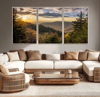 73692479-MGV-CV-36X24-Smoky Mountains Wall Art Canvas Print, Framed Forest Mountain Art Picture Print, Spring Mountain Perfect Spring Style Decor